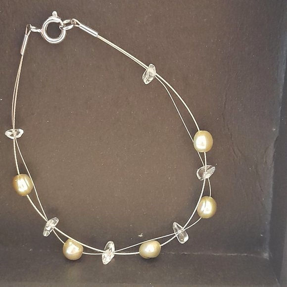 Floating Fresh Water Pearl and Quartz Bracelet - Picture 1 of 6